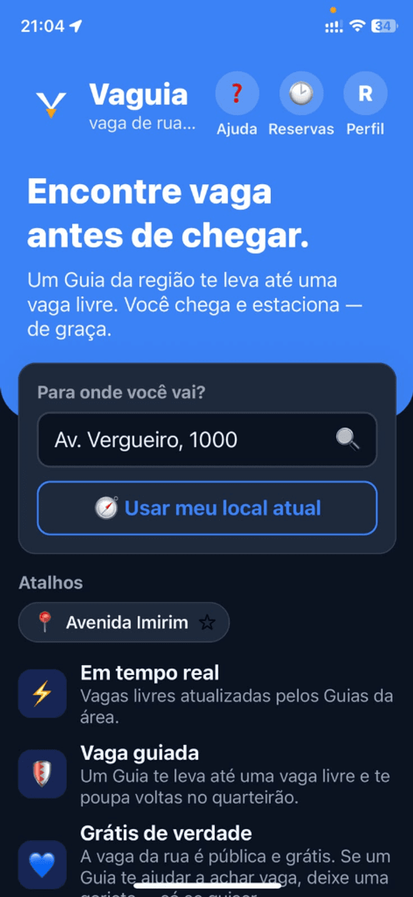 Tela inicial do motorista