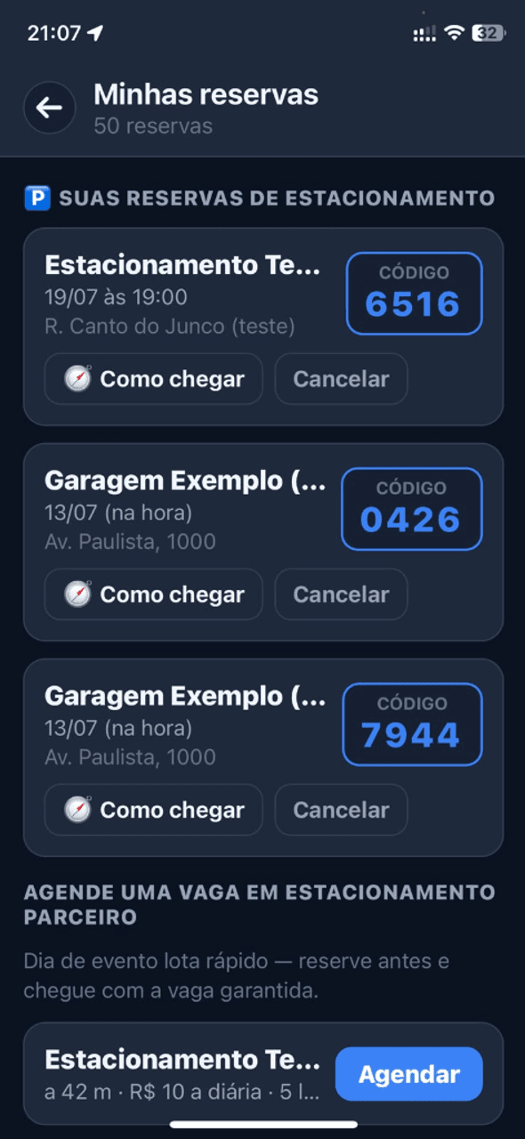 Reservas de estacionamento